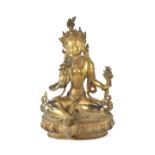 A Chinese bronze figure of Tara seated in Lalitasana on lotus decorated base, height 22cm.
