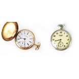 Two pocket watches both with train detail to the case backs to include an American Waltham Watch Co