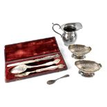 A selection of hallmarked silver items to include salt, Mark Willis, Sheffield, date mark rubbed,