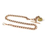 A 19th century 9ct gold Albert watch guard chain with two snap clasps,