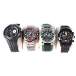 Four gentlemen's modern fashion and replica watches to include a Jacques Lemans Formula one watch,