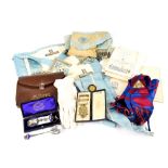 A small quantity of Masonic regalia to include a white metal mounted blue sash for 'Lodge Joyous No.