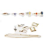 Various gold stamped jewellery comprising a 9ct gold opal ring,