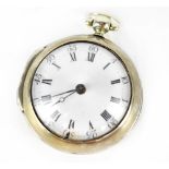 Cockram of London; a George III hallmarked silver pair cased open face key wind pocket watch,