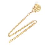 A yellow stone and 9ct gold swivel fob attached to a 9ct gold oval belcher chain,