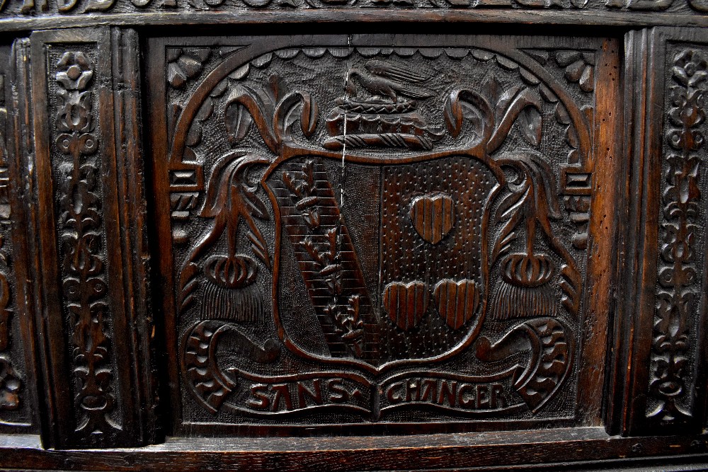 An antique and later carved box seat settle, - Image 3 of 6