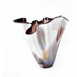 A glass handkerchief vase in graduated white and purple pearlescent finish, height approx 31cm,