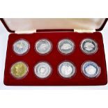 A boxed set of eight silver proof coins commemorating Queen Elizabeth II Silver Jubilee,
