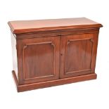 An early 20th century mahogany chiffonier base, twin raised panel doors to plinth support,