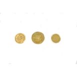 Three American gold coins comprising a 2.