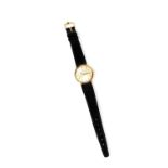 Omega; A vintage gentlemen's 9K gold manual wind wristwatch with 9K gold signed Omega buckle,