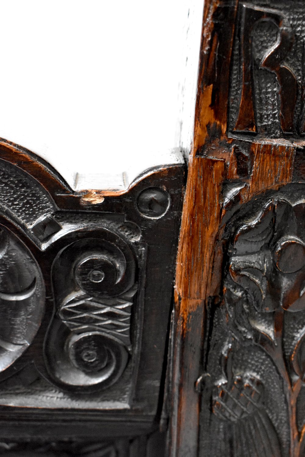 An antique and later carved box seat settle, - Image 4 of 6