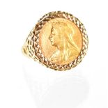 A Queen Victoria 1894 sovereign mounted in a 9ct gold ring, size Z+2, approx 12.9g.