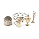 A small mixed lot of hallmarked silver to include a pierced bonbon dish,