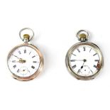 A Continental silver and gilt metal keyless wind open face pocket watch,