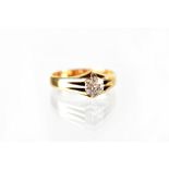 An 18ct yellow gold claw-set diamond solitaire ring, the stone approx 0.5ct, size P, approx 4.4g.