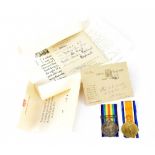 A quantity of WWI medals and ephemera including War and Victory Medals awarded to W.O.CL. 2.