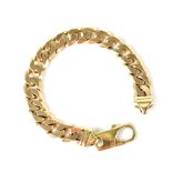 A gentlemen's 9ct gold flat curb link bracelet, length 23cm, link width 17mm, approx 60g.