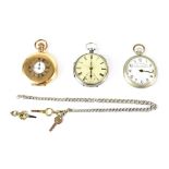 A gold-plated crown wind half hunter pocket watch with Dennison case,