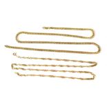 Two 9ct gold necklaces, length of each 50cm, combined approx 13.1g (2).