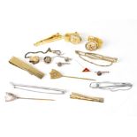 A quantity of vintage tie pins/clips, stick pins etc.