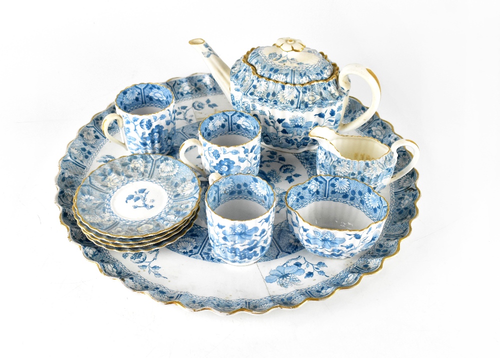 A Copeland Spode blue and white gilt-heightened part tea set (af).