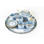 A Copeland Spode blue and white gilt-heightened part tea set (af).