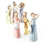 A set of six Lladró porcelain figures from the 'Girls with Hats and Bows' range comprising 'Prissy',