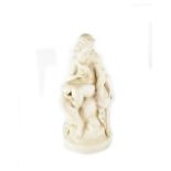 A large Victorian Parian group of Diana seated on a tree stump with a deer and fawn,