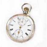 A 19th century silver open face chronograph pocket watch,