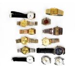 A quantity of various gentlemen's wristwatches including a Rotary Quartz gold plated watch and