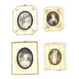 Four late 19th/early 20th century hand painted miniatures depicting Josephine,