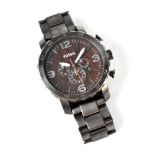 Fossil; a gentlemen's quartz chronograph bracelet watch, 49mm.