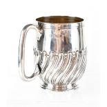 An Edward VII hallmarked silver mug with gadrooned decoration to the lower section, Atkin Brothers,
