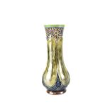 A Royal Doulton Lambeth early 20th century green ground Secessionist waisted vase with floral