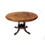 A Victorian burr walnut crossbanded and line inlaid oval occasional table,