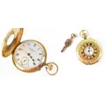 J W Benson, London; an 18ct yellow gold ladies' half hunter fob watch,