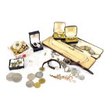 A collection of costume jewellery to include beads, ladies' watches, necklaces, brooches,