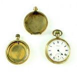 Waltham; a gold-plated keyless wind open face pocket watch (part of movement missing), 50mm,