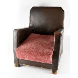 A children's leatherette armchair, width 47cm, height 55cm, depth 55cm (af).