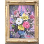 G WOODWARD (20th Century British);acrylic on canvas, still life of flowers, signed lower right,