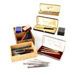 A quantity of vintage fountain and other pens to include a cased Waterman's C/F fountain pen,