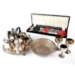 A quantity of electroplated items to include tea sets, goblets,