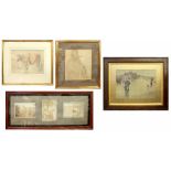 UNATTRIBUTED; watercolour, a cow, indistinctly signed lower right, framed and glazed, a print,