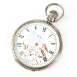 Waltham Traveler; a silver cased open faced pocket watch,