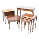 A small mixed lot of furniture comprising a mahogany side table, a reproduction nest of tables,