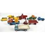 A group of loose model cars and vehicles with manufacturers including Dinky, Corgi, Siku, Lesney,