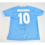 DIEGO MARADONA; a retro-style Napoli home shirt, signed to reverse with 'Maradona 10' printing, size