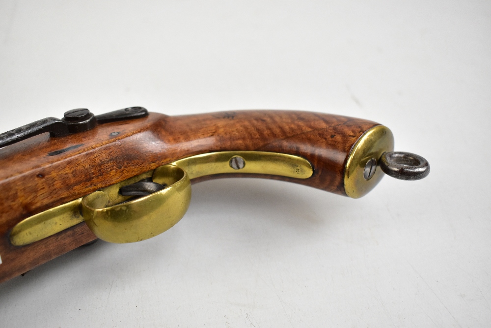 A 19th century walnut stocked percussion cap pistol with belt loop attachment and brass furniture, - Image 4 of 4