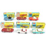 CORGI; six boxed models comprising 307 'E' Type Jaguar (both lacking hardtops), 309 Aston Martin